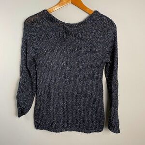 RW & Co. Women's Metallic Charcoal Long Sleeve Knit Sweater Size‎ XS Roll-tabs